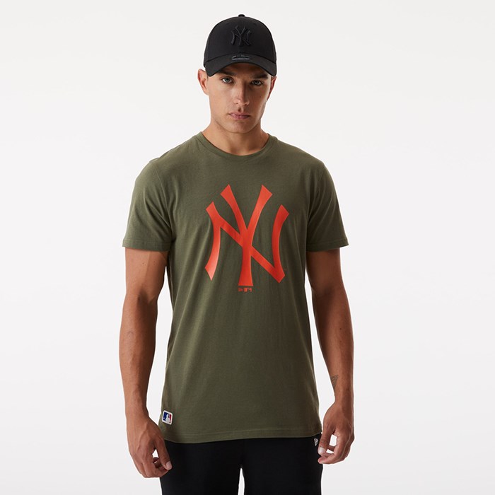 New York Yankees Team Logo Miesten T-paita Khaki - New Era Vaatteet Verkossa FI-951764